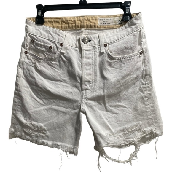 Rag & Bone Maya High Rise Midi Jean Shorts Womens, Size 27 White  Distressed EUC - Picture 1 of 10